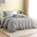 Silnuo Grey/White Checkered Ruffle 3-Piece Duvet Cover Set King Size, Washed by Silnuo