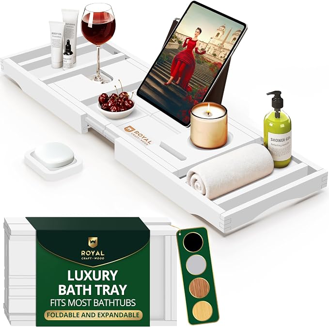 ROYAL CRAFT WOOD Premium Foldable Bathtub Tray Caddy by RoyalCraftWood