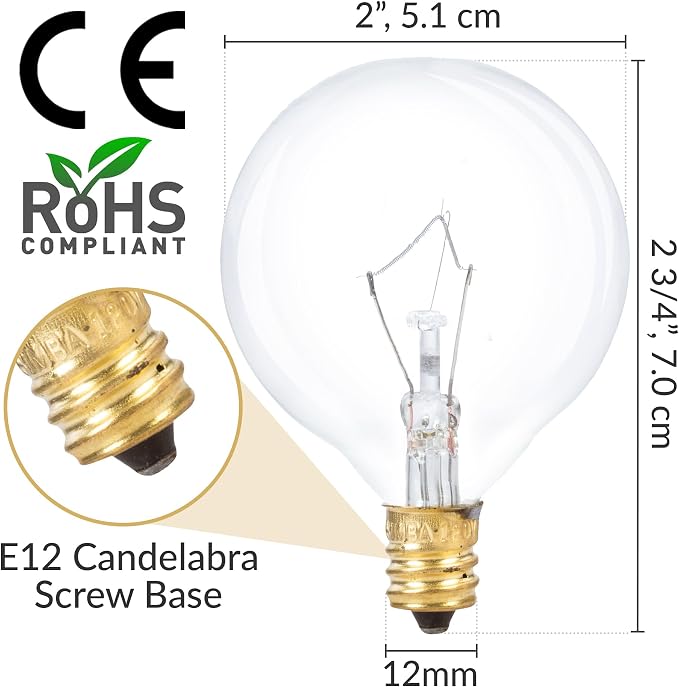 Simba Lighting Small Globe G16.5 Round Bulb 40W E12 Candelabra Base - Image 2