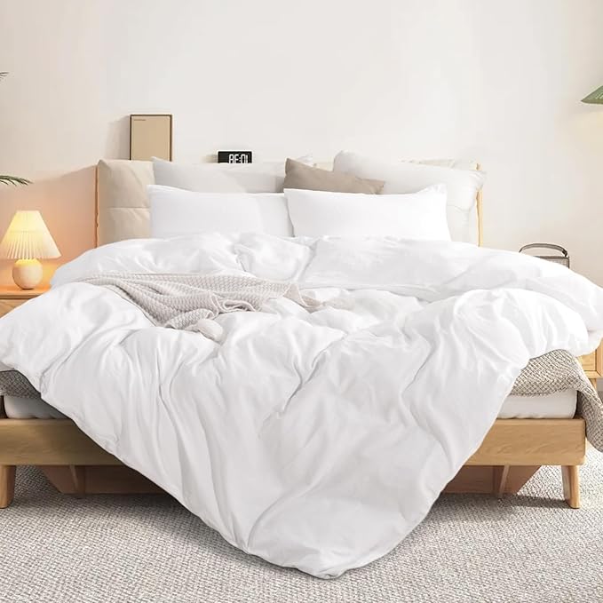 NEXHOME PRO Cotton Duvet Cover Queen Size White, Organic Natural Linen Feel - Image 4