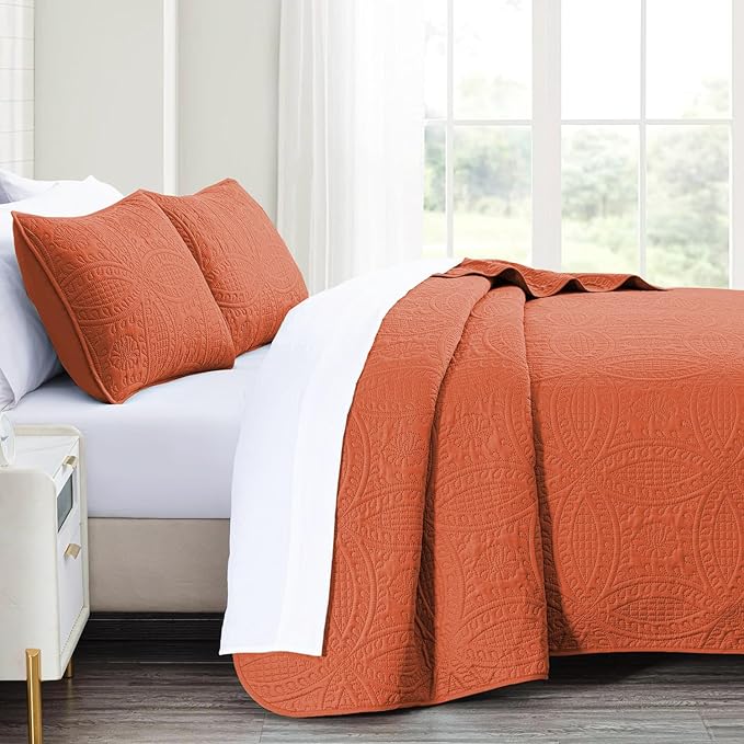 akkialla Queen Quilt Bedding Set, Burnt Orange Ultrasonic Full/Queen Quilt Set - Image 4
