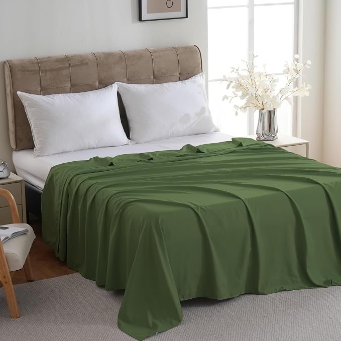 ZPECC Twin Flat Sheet Only 1 Pack, Durable Olive Green Top Bed Sheets - Image 3