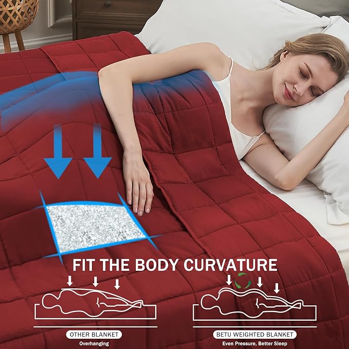 Red Weighted Blanket for Adults 12lbs, Queen Size Cooling Heavy Throw Blanket - Image 2
