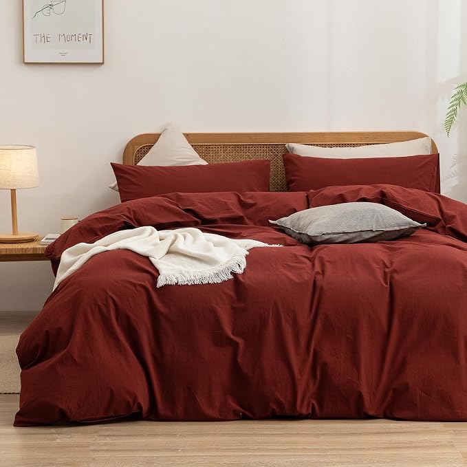 BESTOUCH Duvet Cover Set 100% Washed Cotton Linen Feel Super Soft Comfortable by BESTOUCH