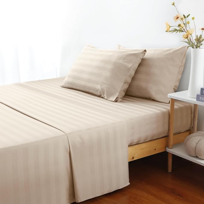 Flat Sheet Only King Size, 400 TC 100% Egyptian Cotton Flat Sheet Striped - Image 5