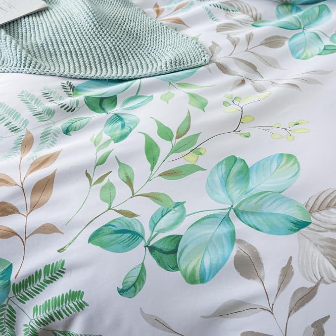FADFAY Botanical Duvet Cover Sets King/Cal King Size 100% Cotton Teal Green - Image 7