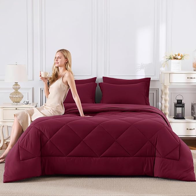 CozyLux Queen Comforter Set Burgundy - Image 7