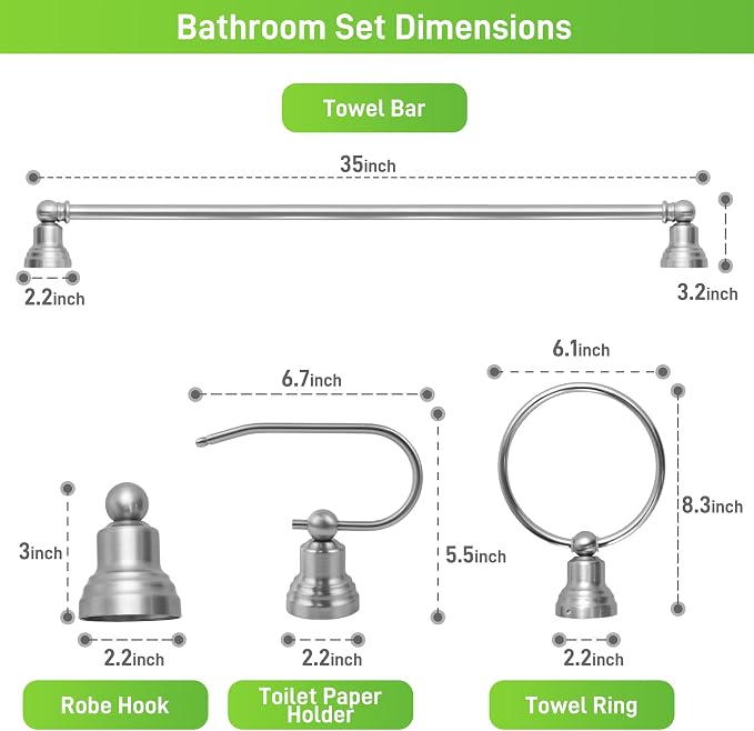 hykolity 3-Light Bathroom Vanity Light, 5-Piece All-in-One Bathroom Set - Image 6