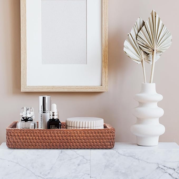 Rattan Bathroom Vanity Trays Toilet Tank Baskets Long Narrow Hand Towel Storage - Image 7