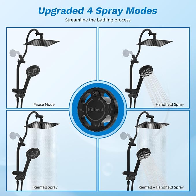 Hibbent cUPC Certified All Metal 8" Rainfall Showerhead Combo, High Pressure - Image 3