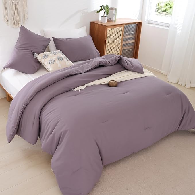 ROSGONIA King Size Comforter Set Dusty Purple - Image 5