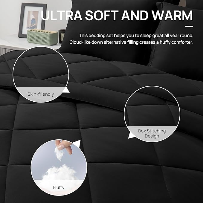 Love's cabin Twin XL Comforter Set Black, 5 Pieces Twin XL Bed in a Bag - Image 7