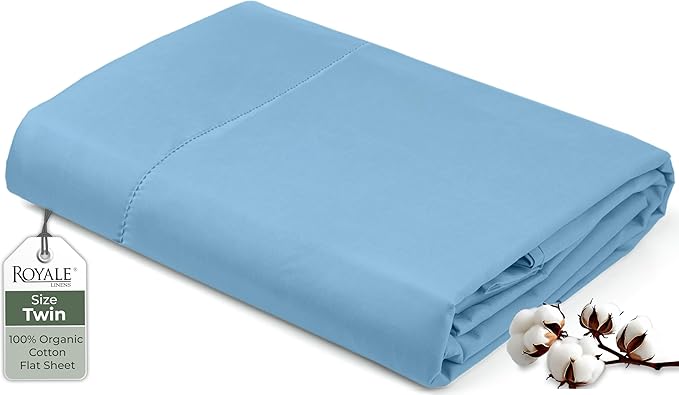 Royale Linens 100% Organic Cotton Twin Flat Sheet Only by ROYALELINENS
