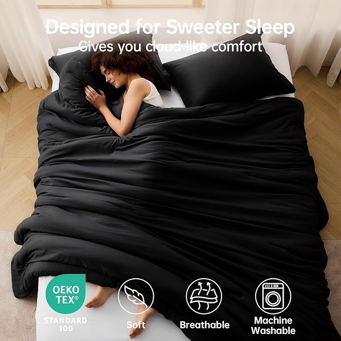MUXHOMO Black Queen Comforter Set, All Season Ultra Soft Down Alternative - Image 2