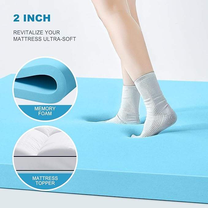 MASVIS Twin XL Size Dual Layer 4 Inch Memory Foam Mattress Topper, 2 Inch Gel - Image 4