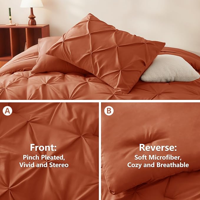 CozyLux Queen Comforter Set Burnt Orange, 7 Pieces Pintuck Bed in A Bag Premium - Image 3