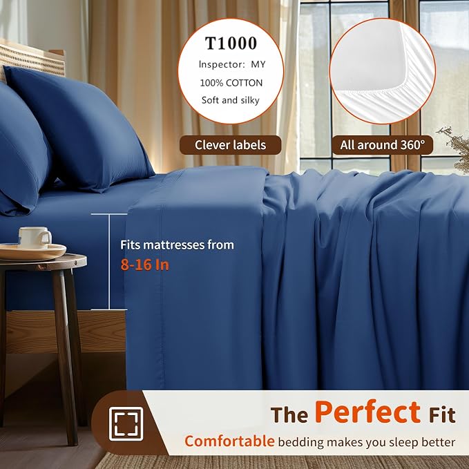 LBRO2M 1000 Thread Count 100% Egyptian Cotton Sheets Set Twin, 3 Piece Sets Bed - Image 3