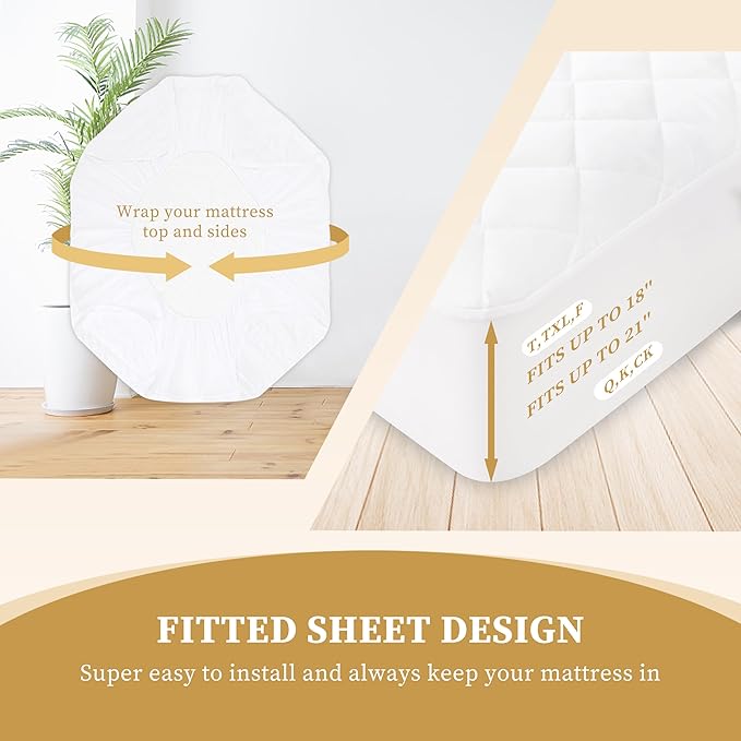 Quilted Fitted Cal King Mattress Pad Cover, Waterproof Mattress Protector - Image 6