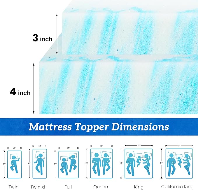 Sweetcrispy Mattress Topper King, 4 Inch Thick Memory Foam Gel Infused Cooling - Image 2