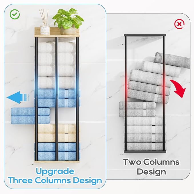 Towel Racks for Bathroom Wall Mounted, 3 Bar Wall Towel Rack for Rolled Towels - Image 5