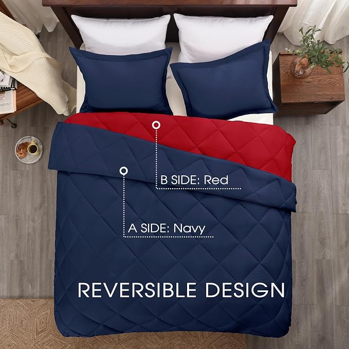 Basic Beyond Queen Navy and Red Comforter Set - Image 3