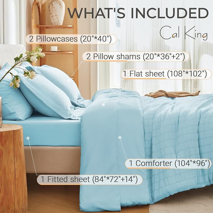 MUXHOMO 7 Pieces California King Comforter Set, Seersucker Bed in a Bag Cal - Image 4