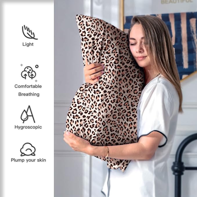 Mulberry Silk Pillowcase for Hair and Skin Standard Size Leopard Print Silk - Image 5