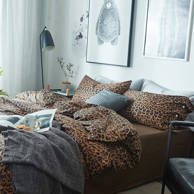 mixinni Leopard Print Duvet Cover King Size Long Staple Cotton Bedding Set - Image 3