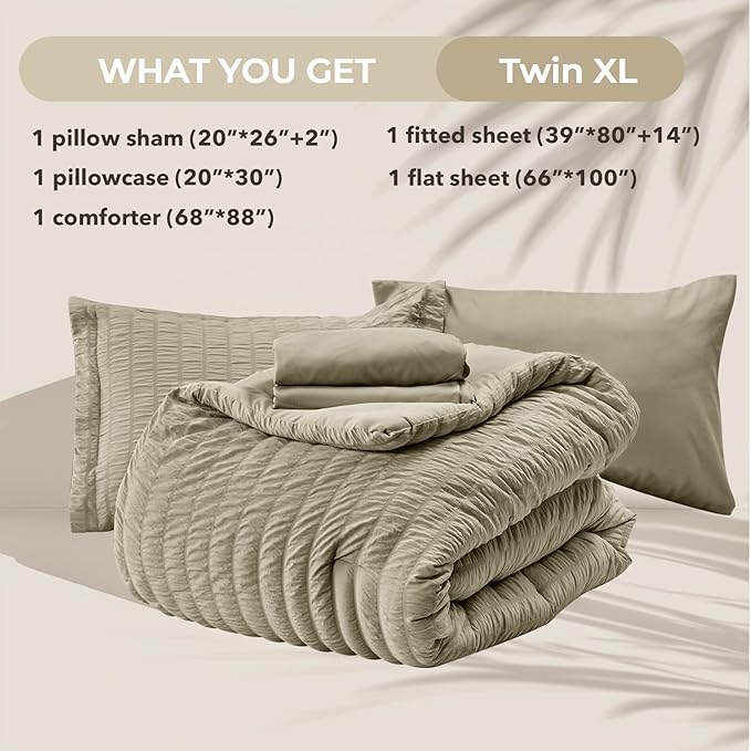 HYMOKEGE Linen Twin XL Comforter Set Seersucker 5 Pieces, All Season Luxury Bed - Image 6