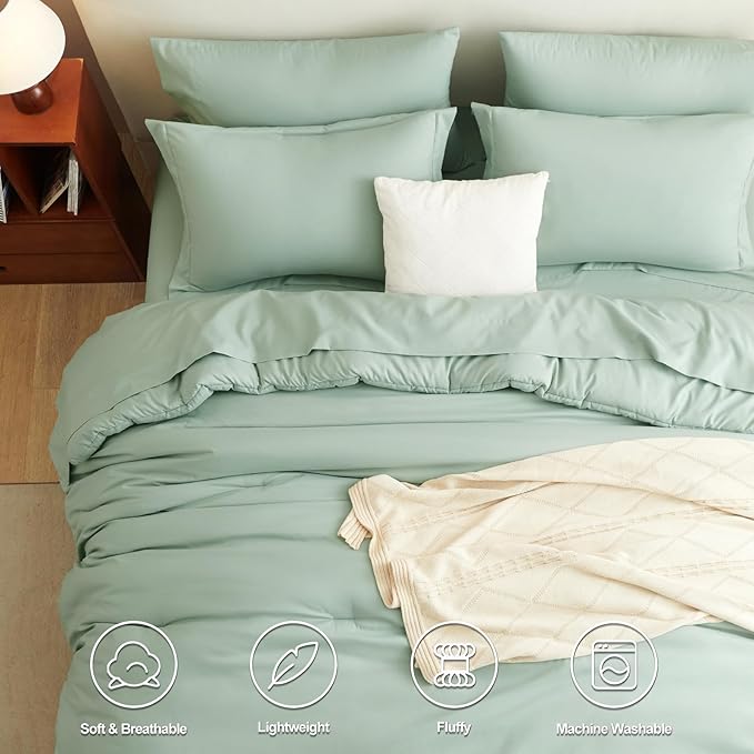 CozyLux Full Comforter Set Sage Green, 7 Pieces Bed in a Bag, Bedding Comforter - Image 2