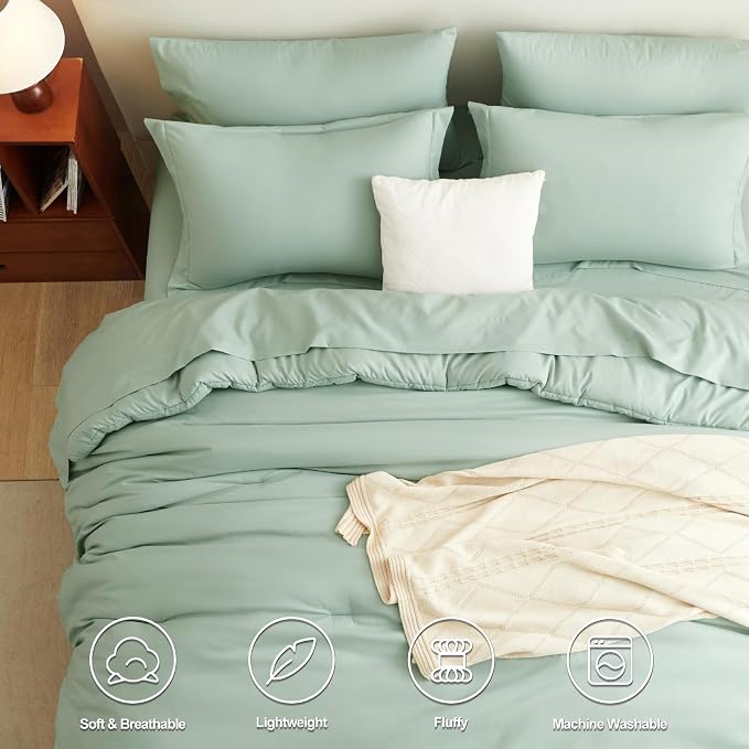 CozyLux Oversized King Comforter Set Sage Green, 7 Pieces Bed in a Bag - Image 2