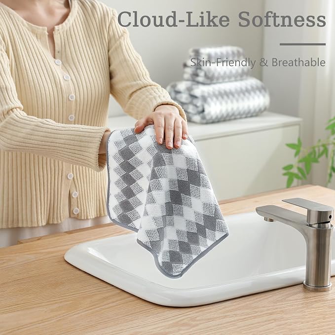 Bath Towel Set Gray 4Pack-35x70 Towel, 600GSM Ultra Soft Microfibers Bathroom - Image 8