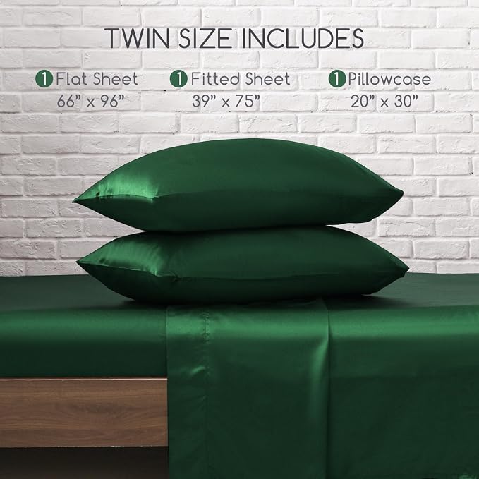 MR&HM Satin Bed Sheets, Twin Size Sheets Set - Image 7