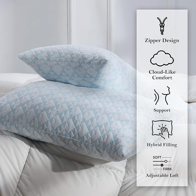 Meoflaw Adjustable Memory Foam Bed Pillows:Queen Size Shredded Foam Pillow Set - Image 8