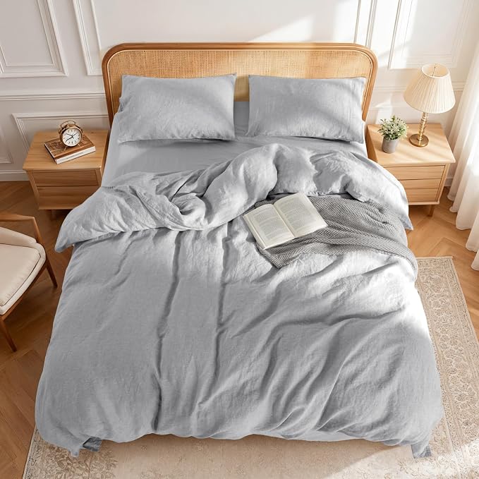 LBRO2M 100% France Linen Duvet Cover Set King Size 3 Pcs Natural Flax Comforter - Image 2