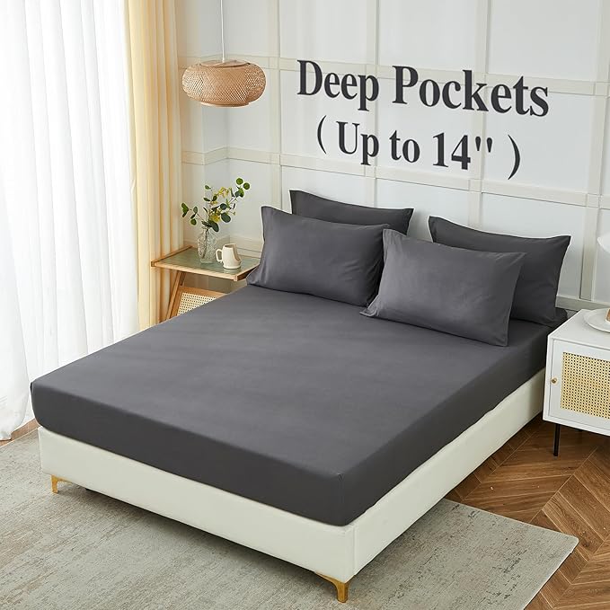 ILAVANDE Grey Queen Sheets Set 6 Piece, Hotel Luxury Super Soft 1800 Series - Image 3