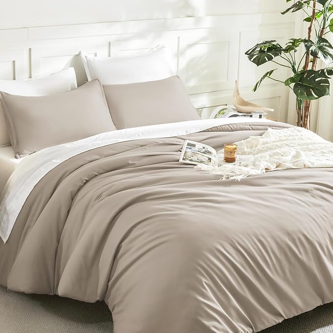 Litanika Oatmeal Comforter King Size, 3 Pieces Lightweight Solid Bedding - Image 5