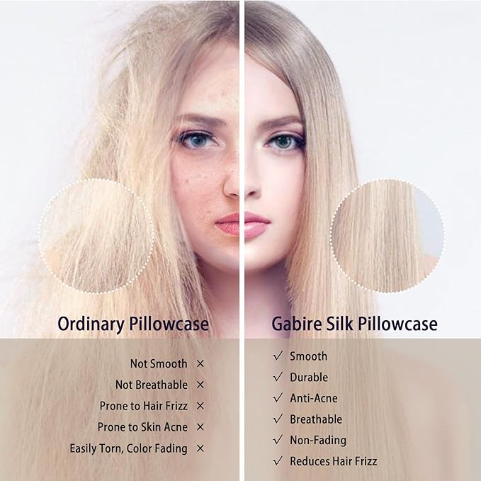 Gabire Mulberry Silk Pillow Cases Set of 2, Both Sides Real Silk Pillowcase - Image 3