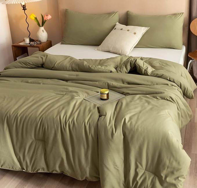 ROSGONIA Alaskan King Comforter 136x120, Olive Green, 1 Extra Large King Size - Image 4