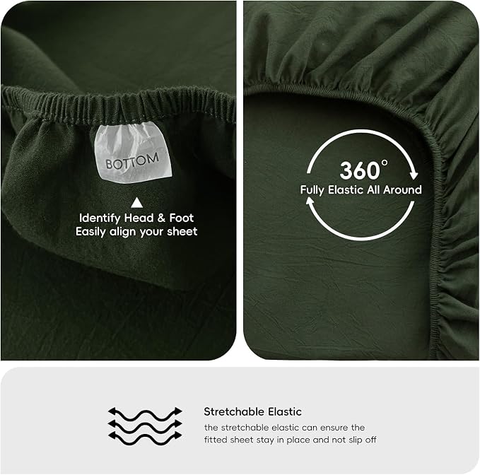 MooMee Fitted Bottom Sheet Only 100% Washed Cotton Linen Like Textured - Image 3