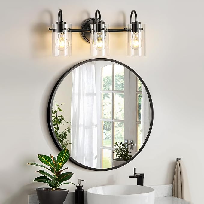 3 Lights Vanity Lights, Matte Black Bathroom Wall Light Fixtures over Mirror - Image 4