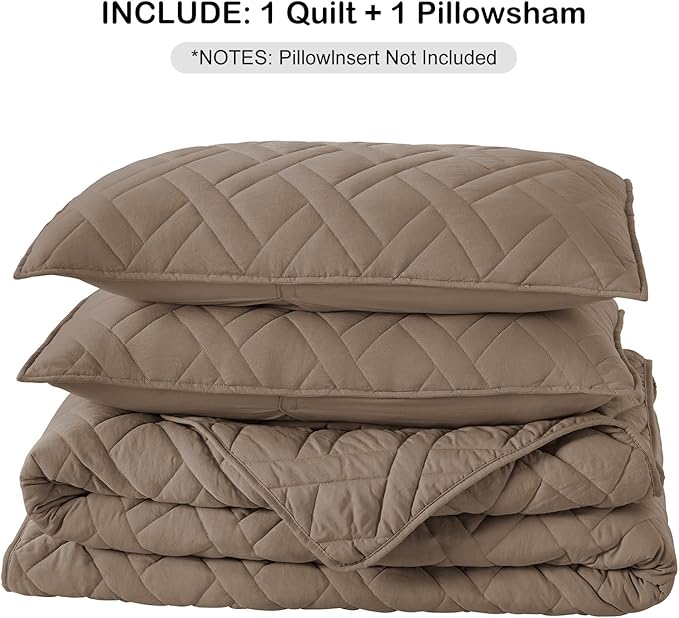 HORIMOTE HOME Quilt Set Twin Size Pine Bark, Classic Geometric Diamond Stitched - Image 6