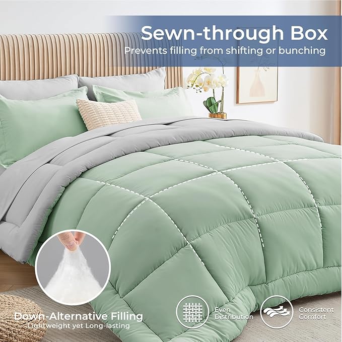 Sasttie Twin Comforter Set, 5 Pieces Reversible Bed in a Bag Twin, Complete - Image 4