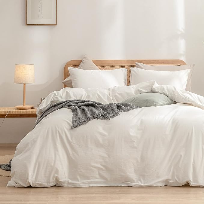 BESTOUCH Duvet Cover Set 100% Washed Cotton Linen Feel Super Soft Comfortable by BESTOUCH