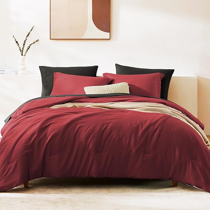 WRENSONGE Full Size Comforter Sets, 7 Pieces Bright Red Bed in a Bag - Image 3