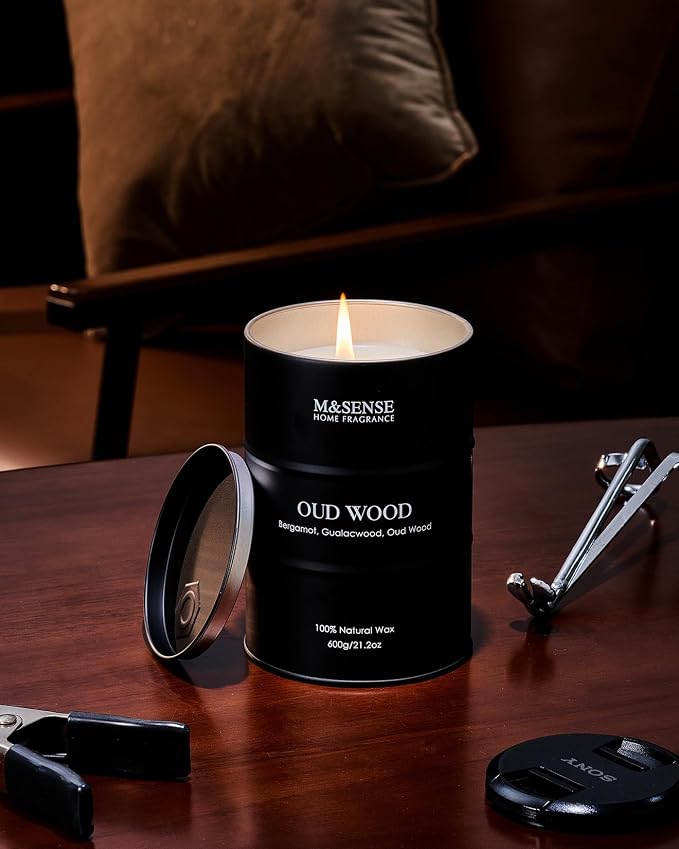 M&SENSE Oud Wood Large Scented Candles Natural Soy Wax, 21.2oz Long Lasting Up - Image 4