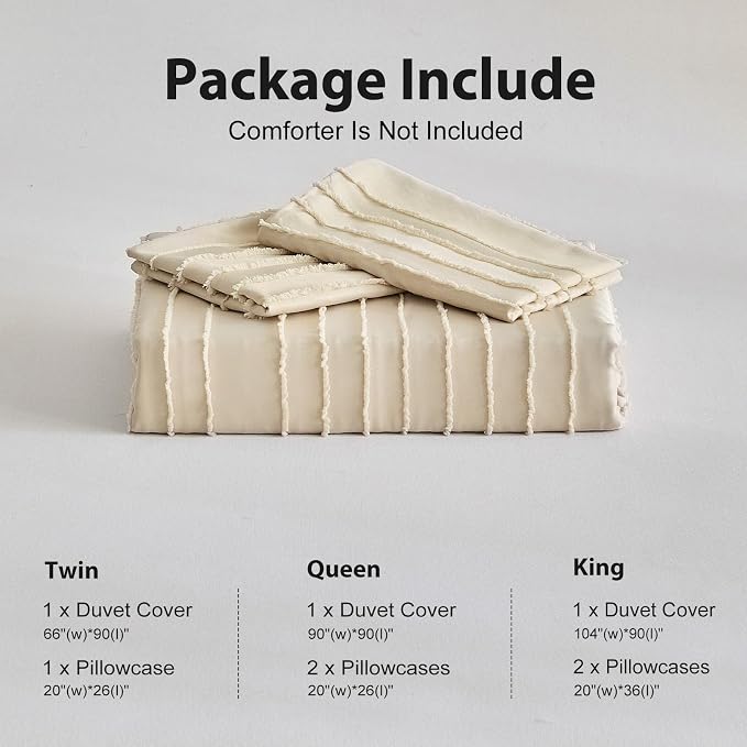 WARMDERN Khaki Boho Duvet Cover Set Queen Size, Striped Textured Tufted Bedding - Image 6