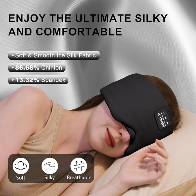 LC-dolida Sleep Mask with Bluetooth Headphones, Ice Silk Sleep Headphones with - Image 2