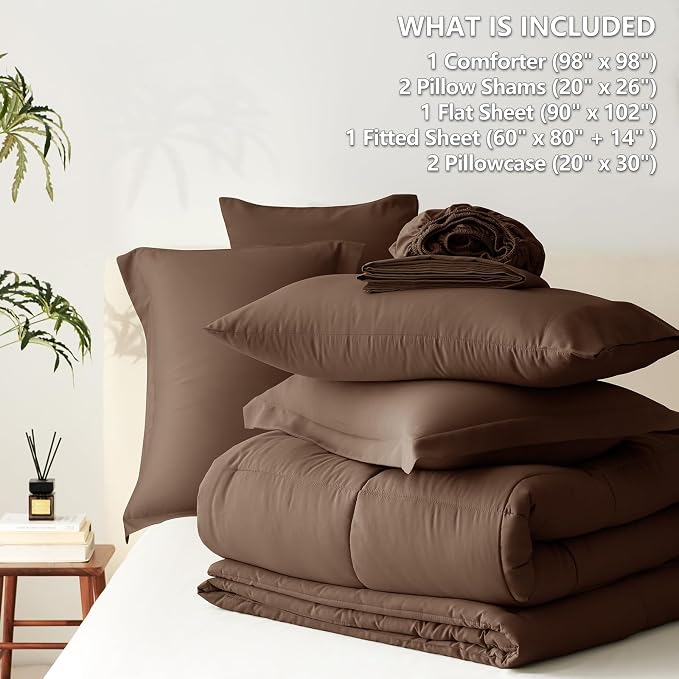 CozyLux Oversized Queen Comforter Sets Brown, 7 Pieces Bed in a Bag, 98x98 Box - Image 5