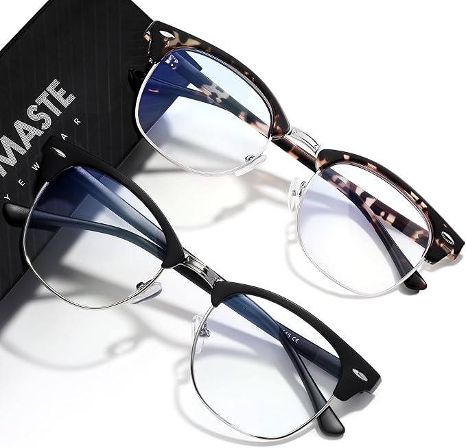 Blue Light Blocking Glasses Vintage Half Frame UV Clear Lens Anti Eyestrain by AOMASTE